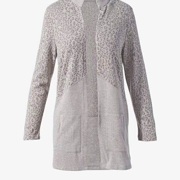 Weekends By Chicos -CoziSoft Chambray Cheetah Cardi- Women's‎ Size Small 0 - Picture 1 of 13